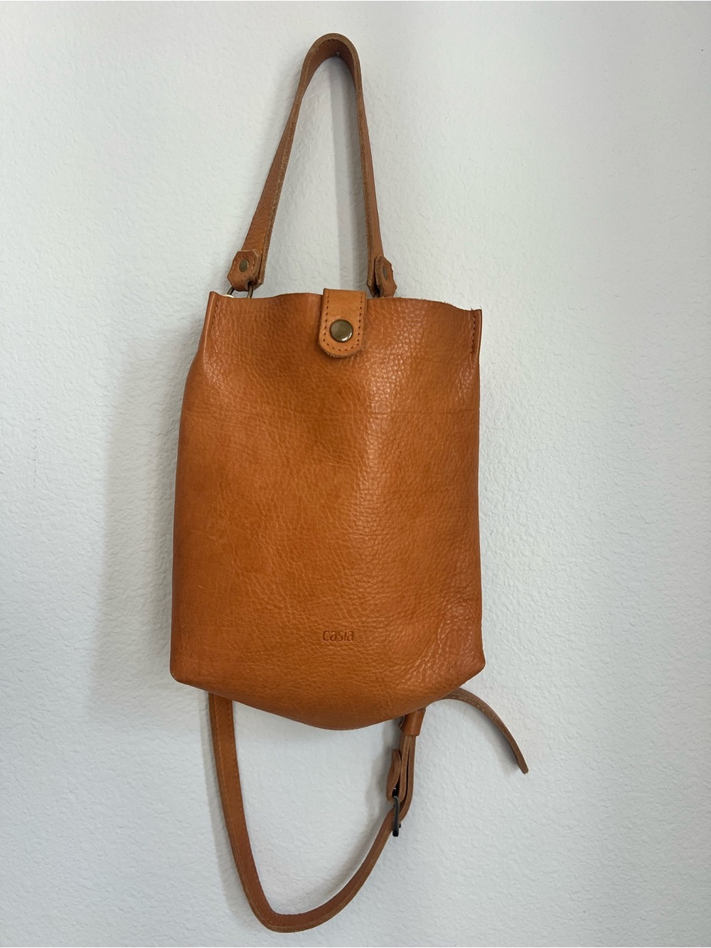 Tan Pebbled Leather Crossbody Tote